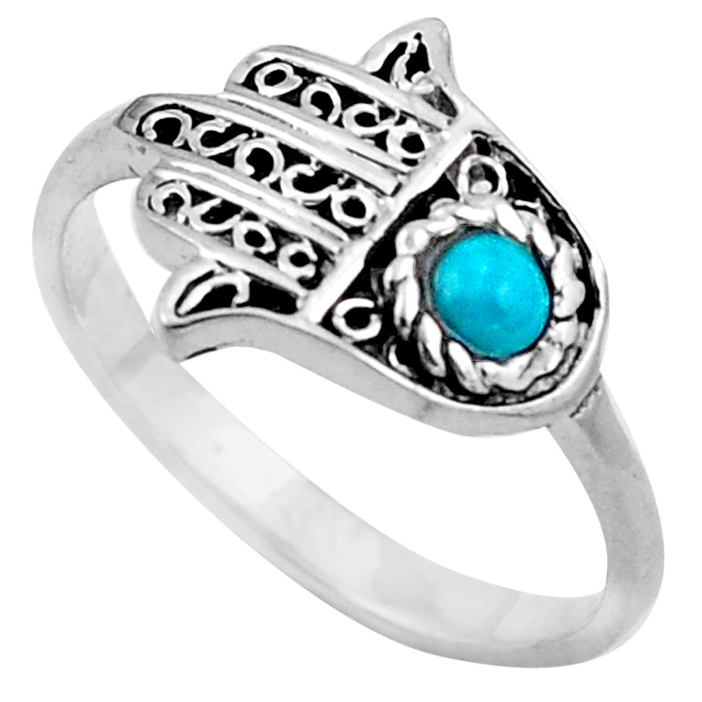LAB Southwestern fine blue turquoise silver hand of god hamsa ring size 7.5 c4855