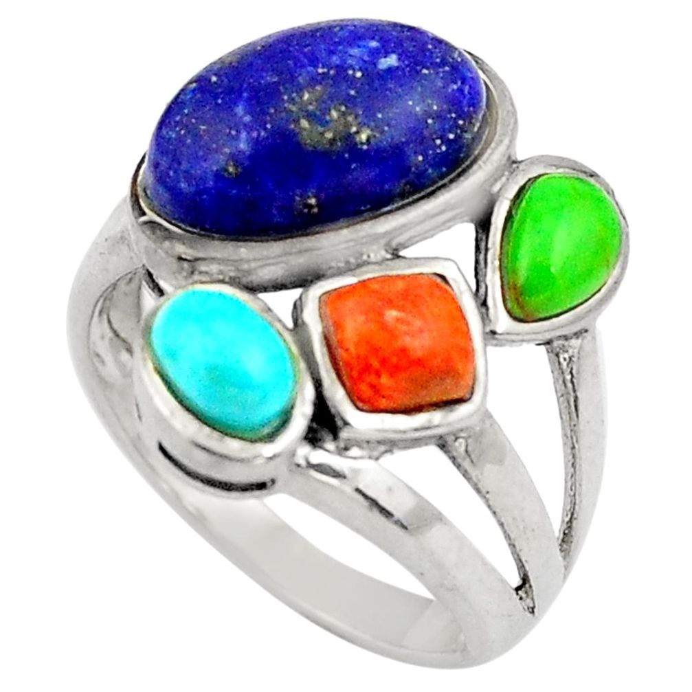 6.39cts southwestern natural blue lapis lazuli 925 silver ring size 6 c4259