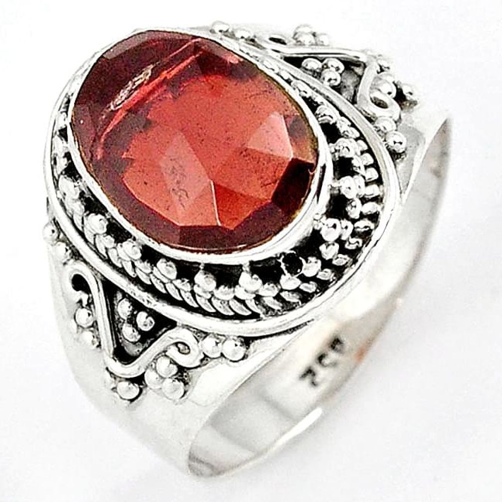 SPARKLING 925 STERLING SILVER NATURAL RED RHODOLITE RING JEWELRY SIZE 9 H43561