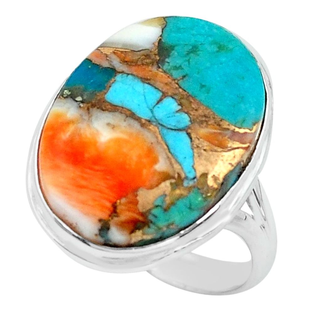 14.23cts spiny oyster arizona turquoise silver solitaire ring size 9 p69151