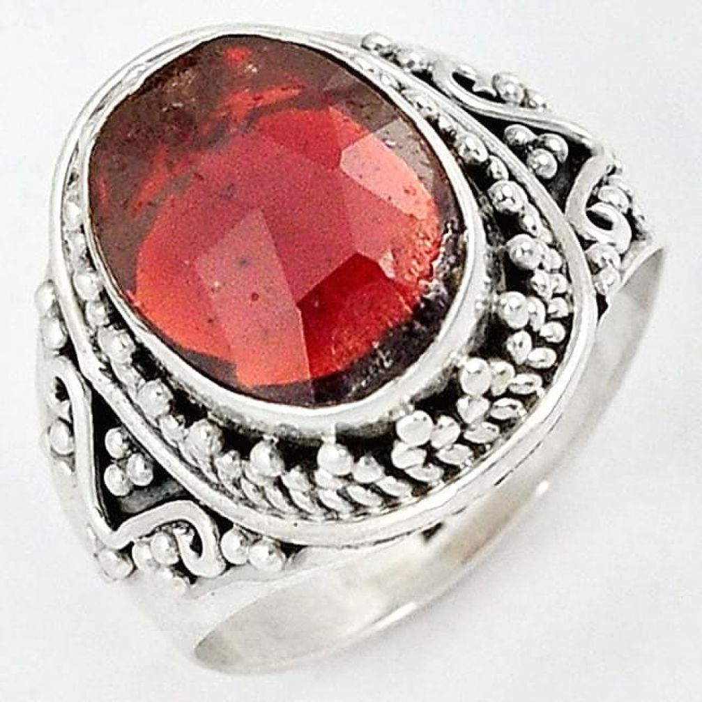 SUPERIOR 925 STERLING SILVER NATURAL RED RHODOLITE RING JEWELRY SIZE 6.5 H43580