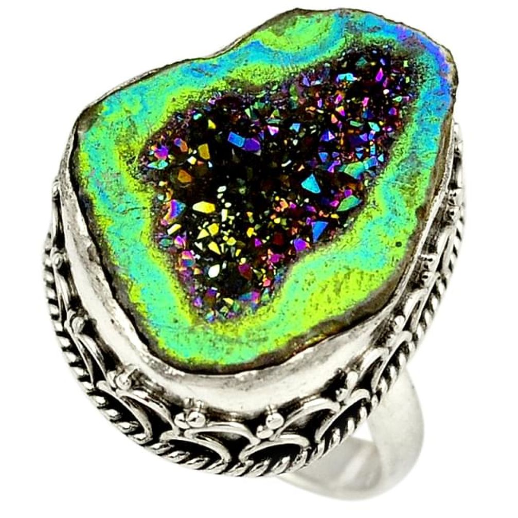 Titanium druzy fancy 925 sterling silver ring jewelry size 7 h84393