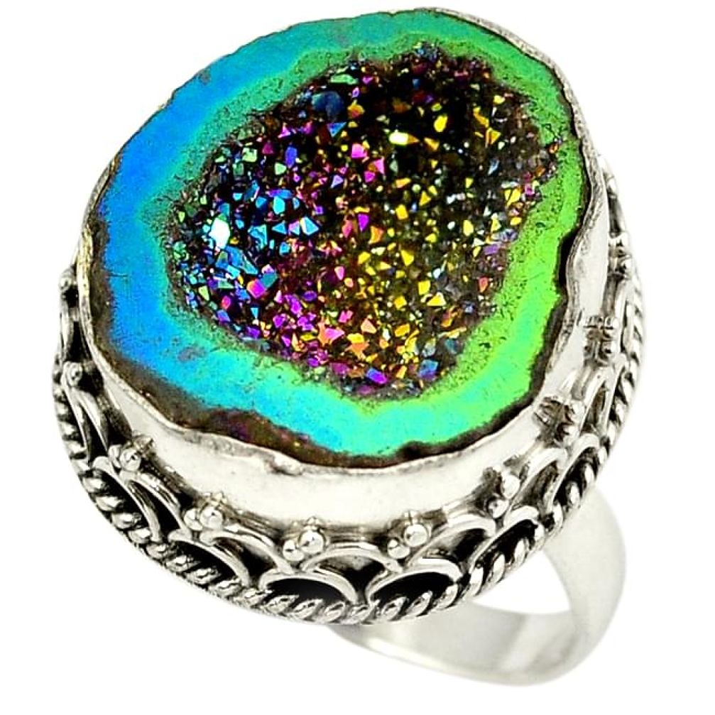 Titanium druzy fancy 925 sterling silver ring jewelry size 7.5 h84396