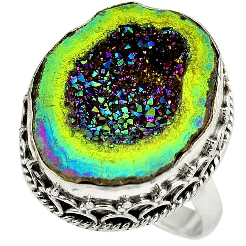 Titanium druzy fancy 925 sterling silver ring jewelry size 8.5 h84398