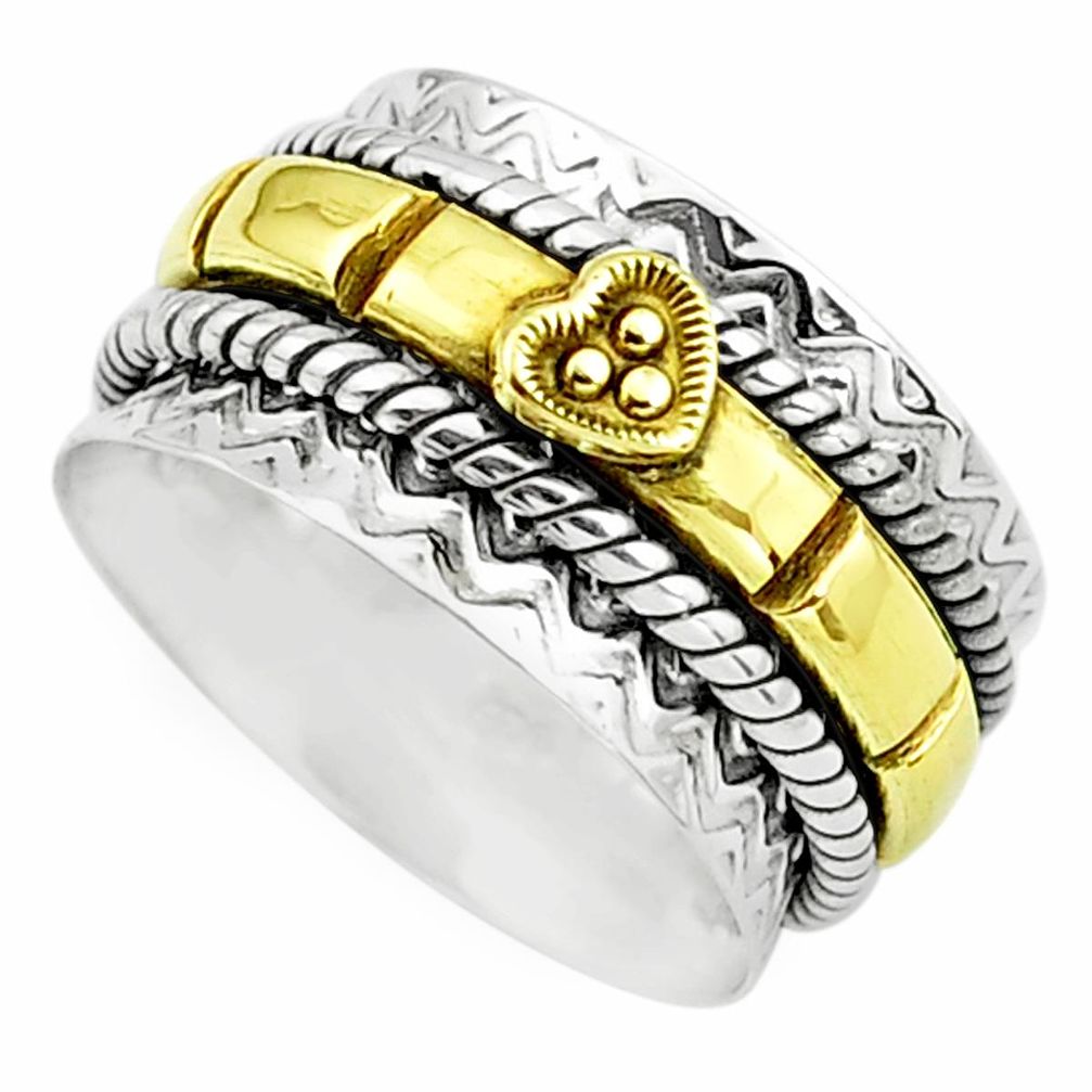 7.69gms victorian 925 silver 14k gold spinner band ring jewelry size 8.5 p76806