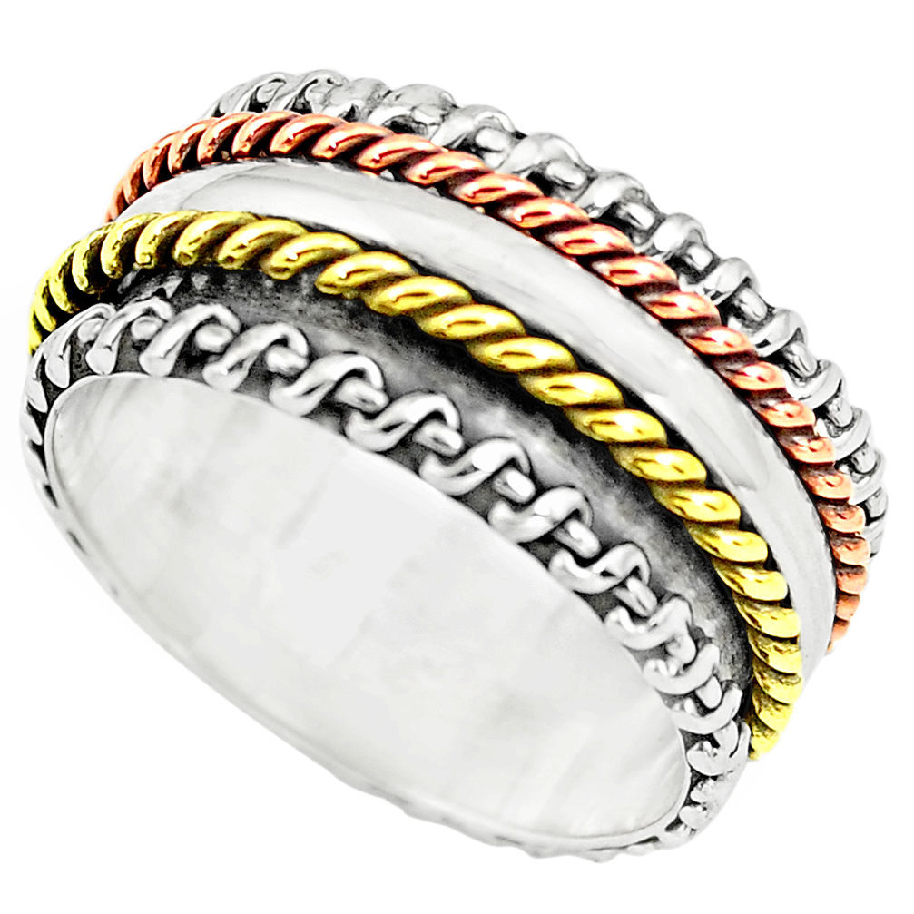6.02gms victorian 925 silver two tone spinner band ring jewelry size 6 p77022