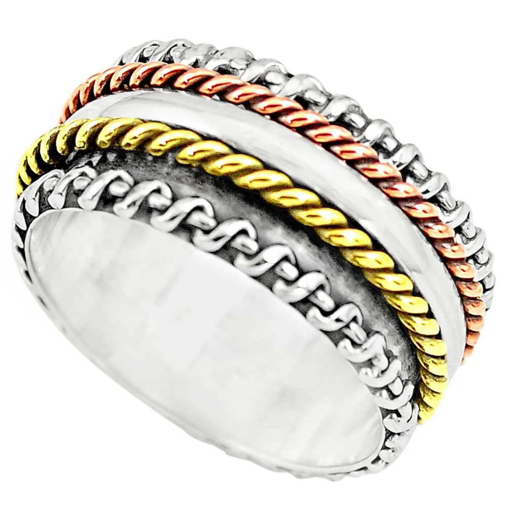 6.01gms victorian 925 silver two tone spinner band ring jewelry size 6 p77038