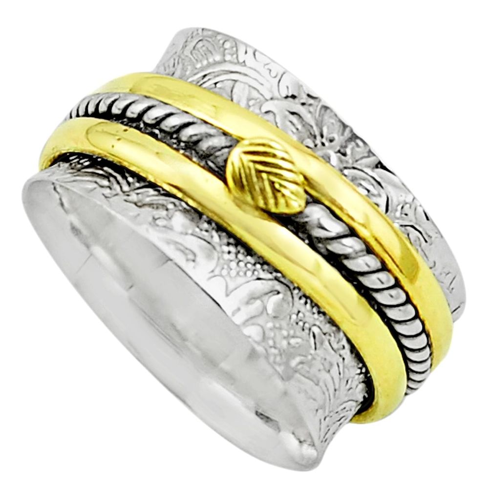 6.65gms victorian 925 sterling silver 14k gold spinner band ring size 9.5 p76850