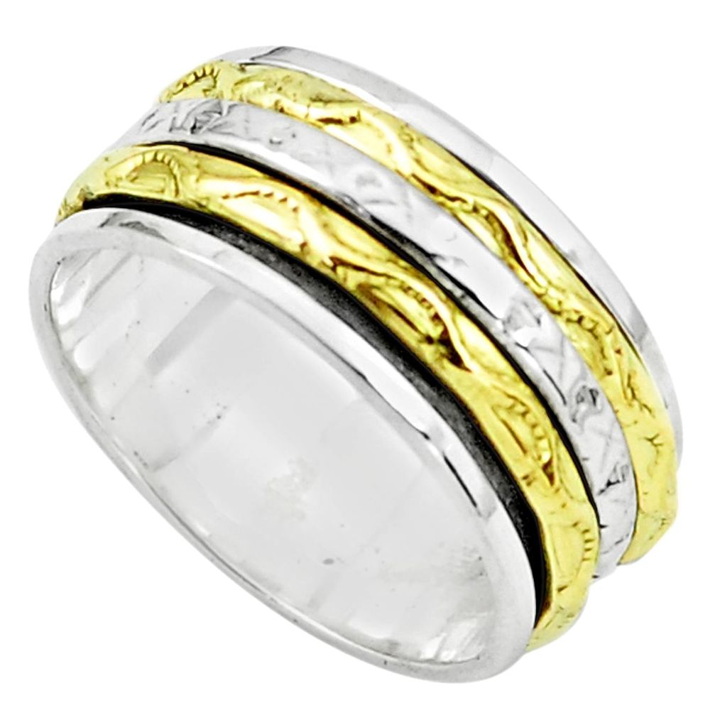 6.47gms victorian 925 sterling silver 14k gold spinner band ring size 7.5 p76872