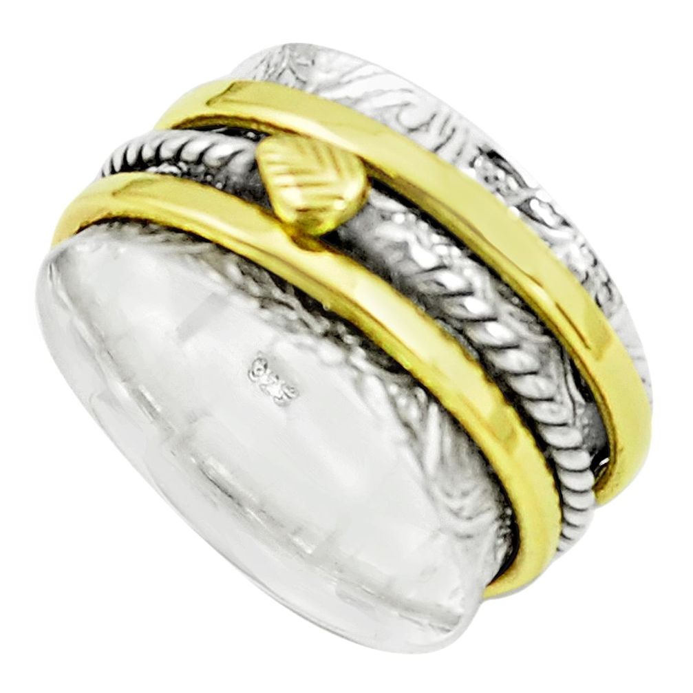 6.48gms victorian 925 sterling silver 14k gold spinner band ring size 9.5 p76960