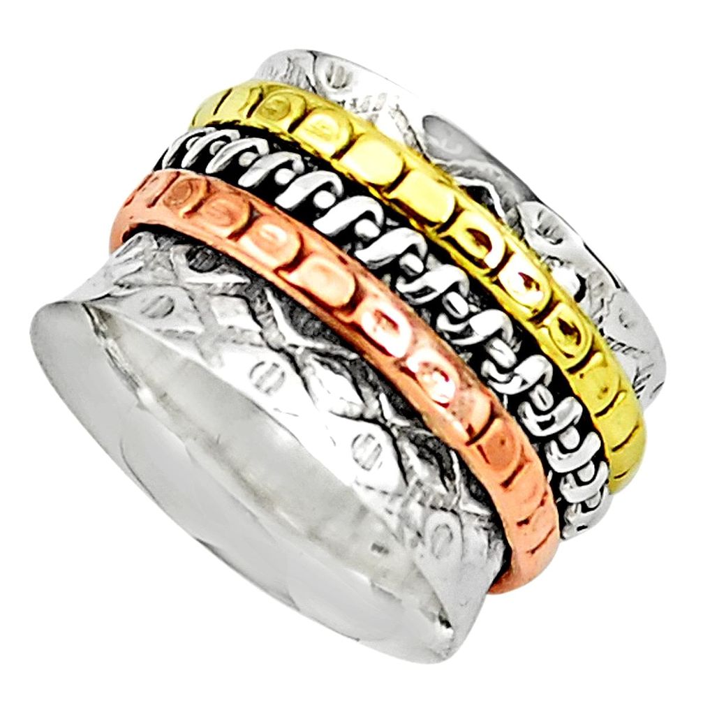 6.89gms victorian 925 sterling silver 14k gold spinner band ring size 8 p76992