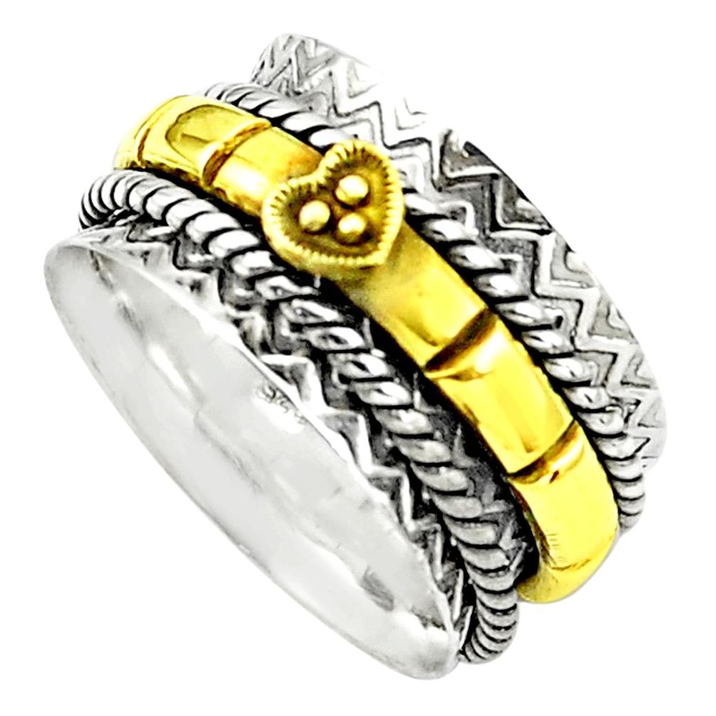 8.03gms victorian 925 sterling silver 14k gold spinner band ring size 8.5 p77000