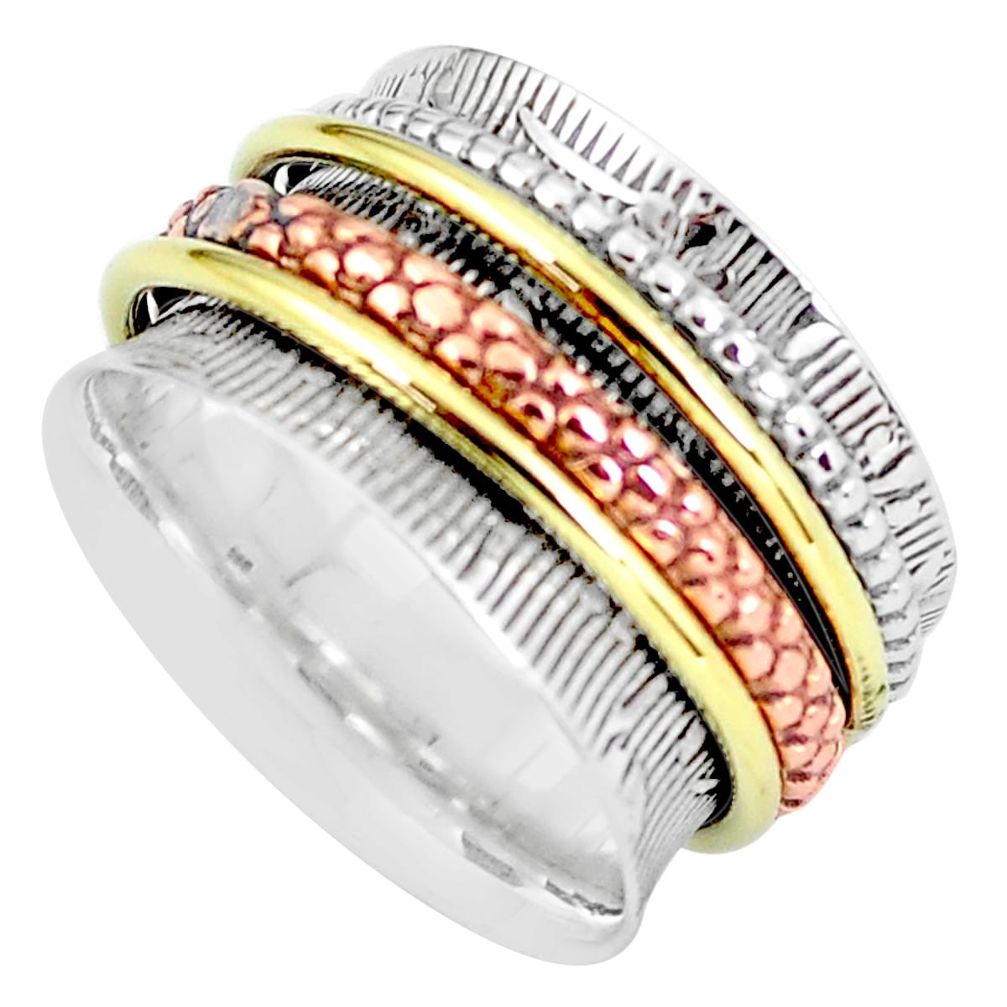 6.87gms victorian 925 sterling silver two tone spinner band ring size 8 p60488