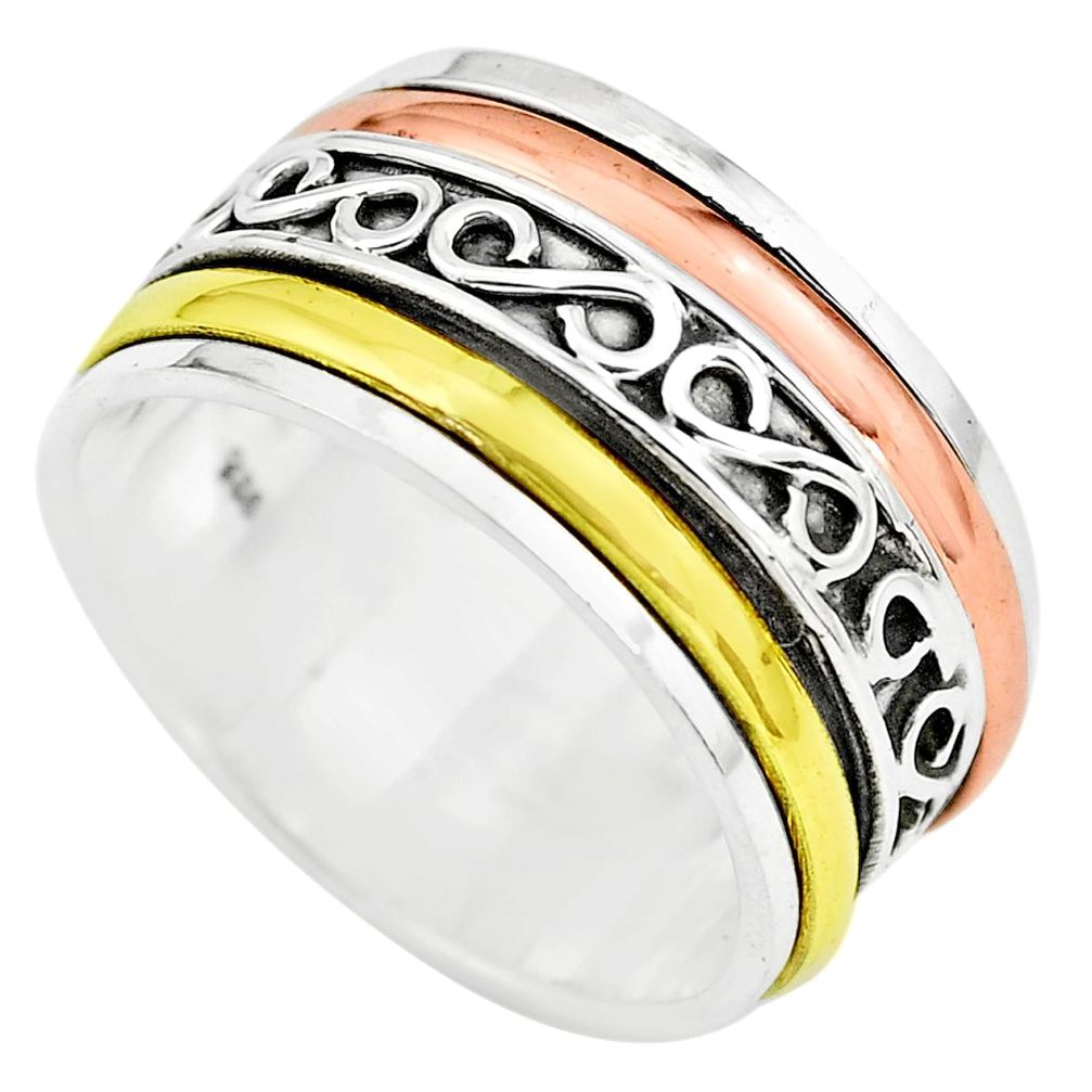 7.47gms victorian 925 sterling silver two tone spinner band ring size 6 p77077