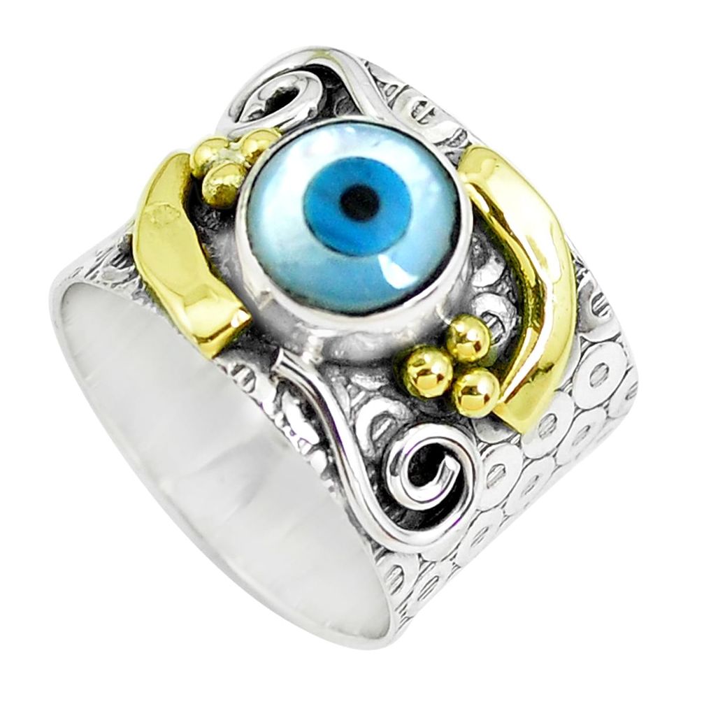 3.41cts victorian blue evil eye talismans silver two tone ring size 5.5 p50570