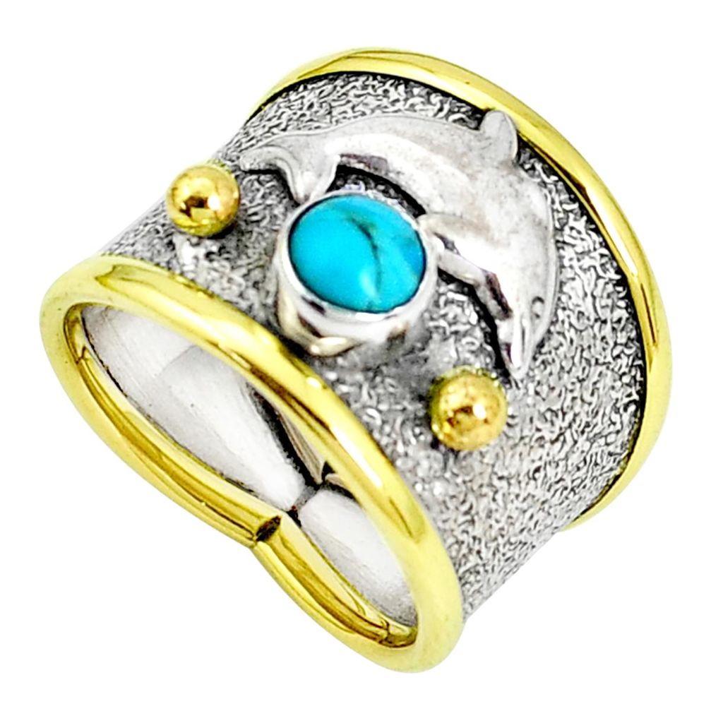 Victorian blue sleeping beauty turquoise 925 silver two tone ring size 7 p33355