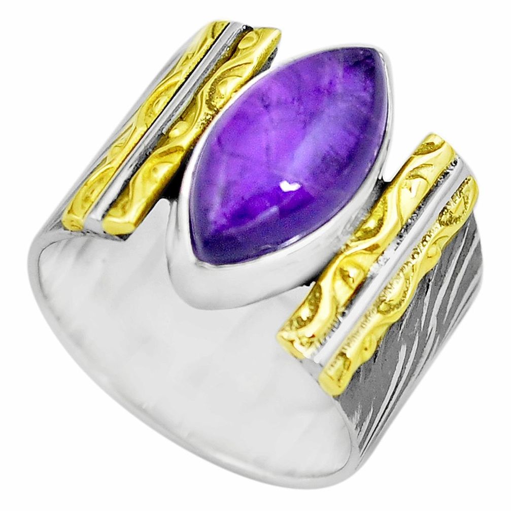Victorian natural amethyst 925 silver two tone solitaire ring size 6.5 p77101