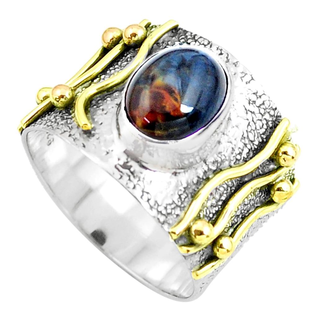 Victorian natural black pietersite (african) silver two tone ring size 7 p50608