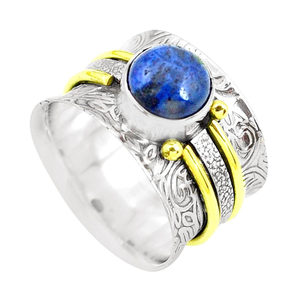 3.44cts victorian natural blue dumortierite silver two tone ring size 7.5 p50594