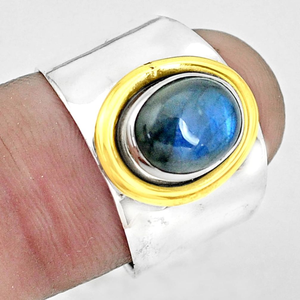 3.29cts victorian natural blue labradorite silver two tone ring size 7 p32457