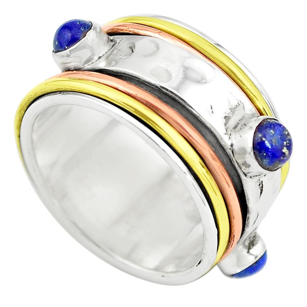 Victorian natural blue lapis lazuli silver two tone spinner ring size 9 p77095