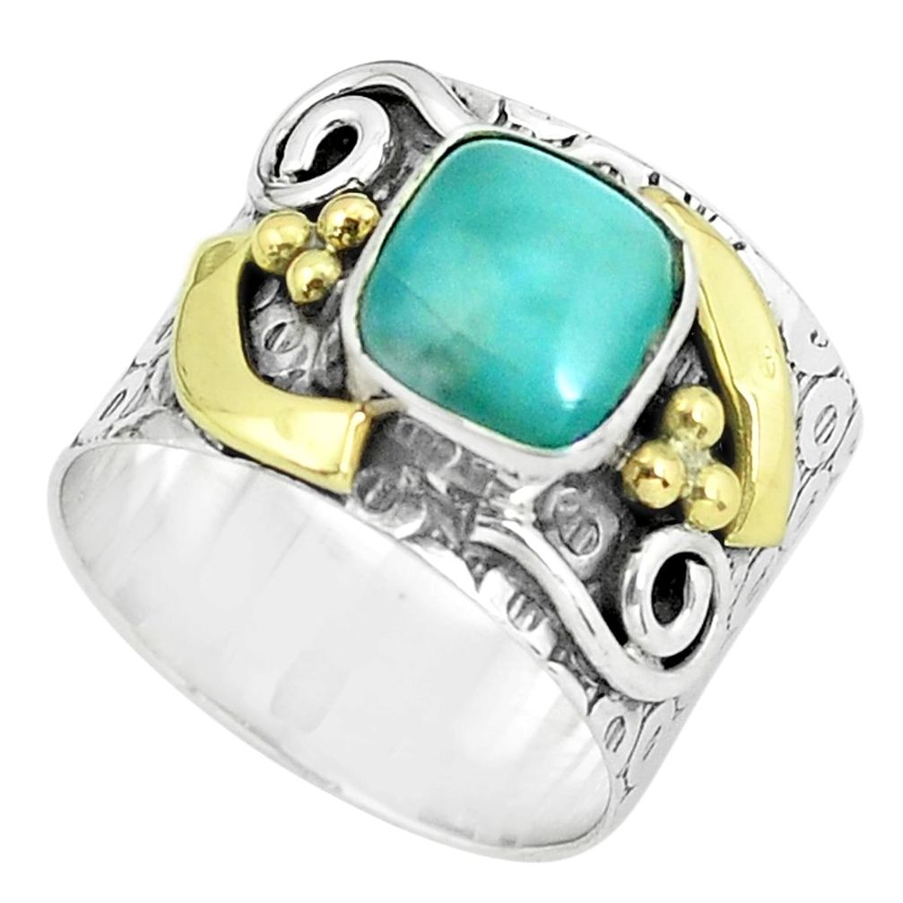 Victorian natural blue larimar 925 silver two tone solitaire ring size 6 p61950