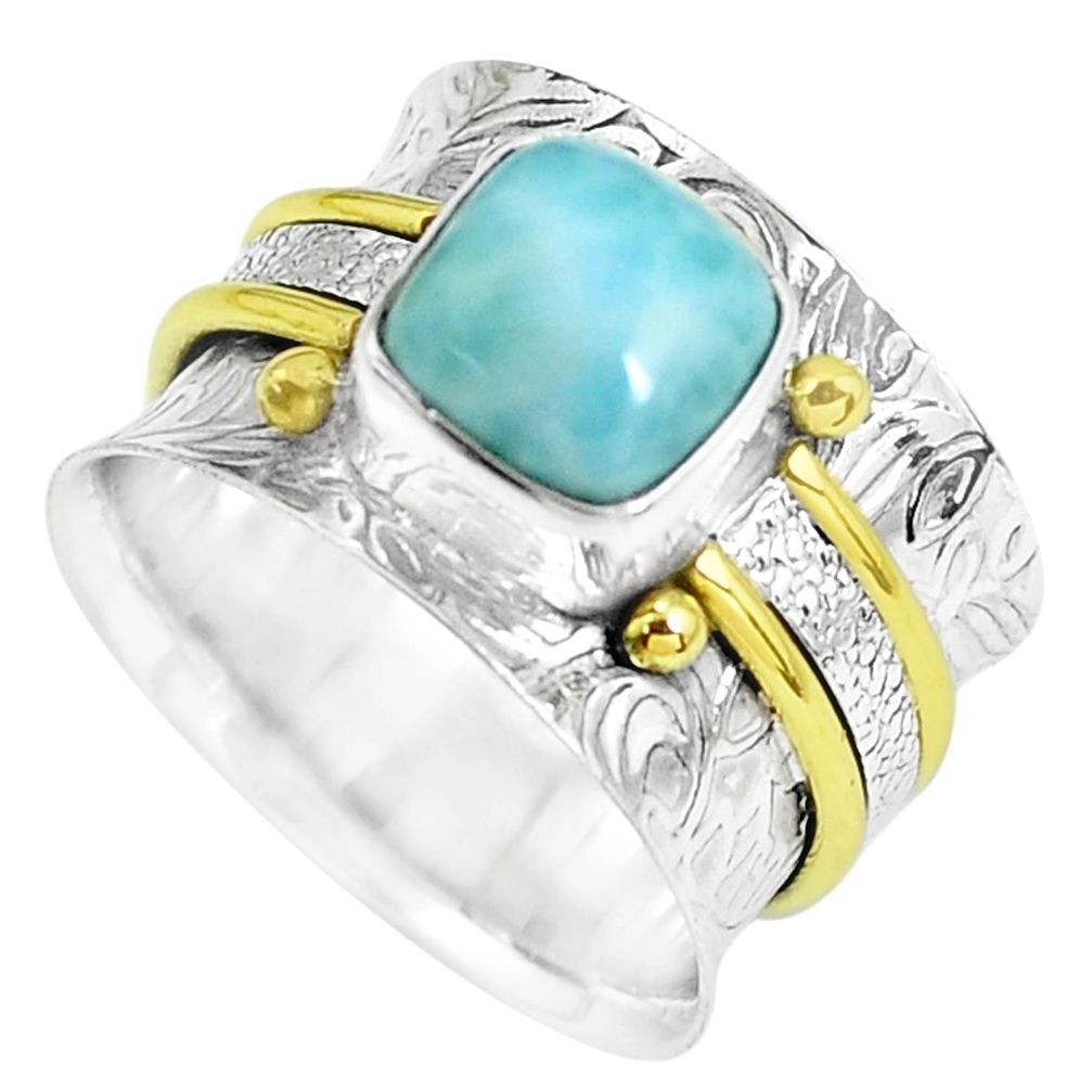 Victorian natural blue larimar silver two tone solitaire ring size 7.5 p61947