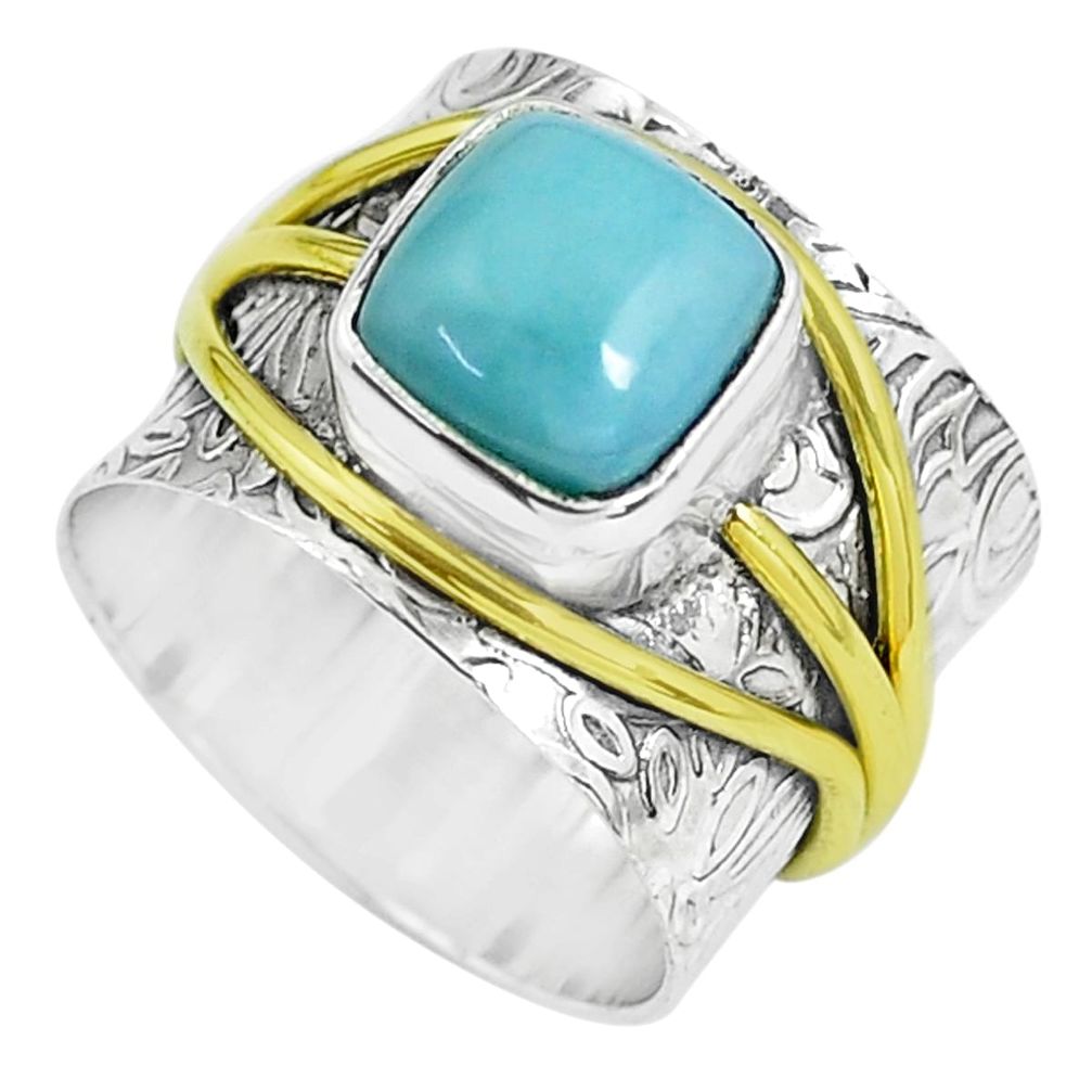 Victorian natural blue larimar silver two tone solitaire ring size 6.5 p61948