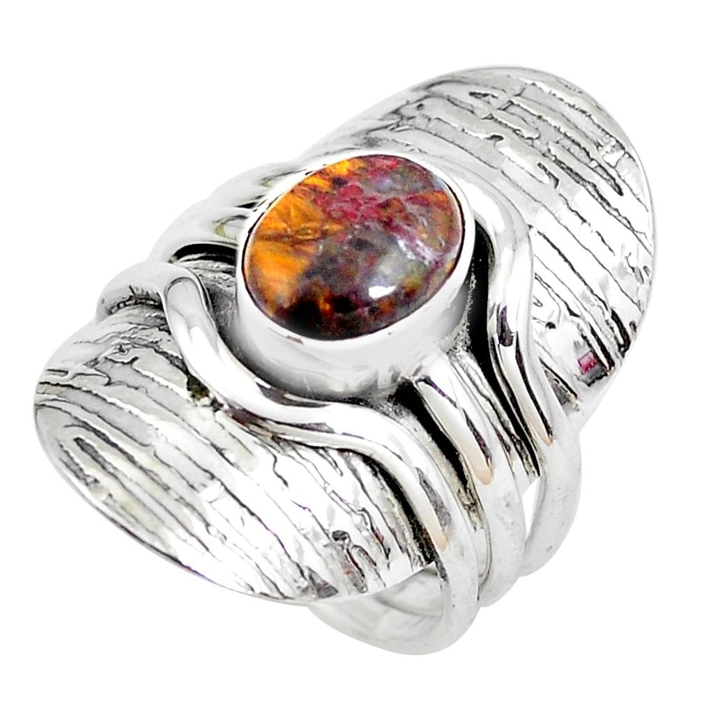 Victorian natural brown tiger's hawks eye 925 silver two tone ring size 5 p50614