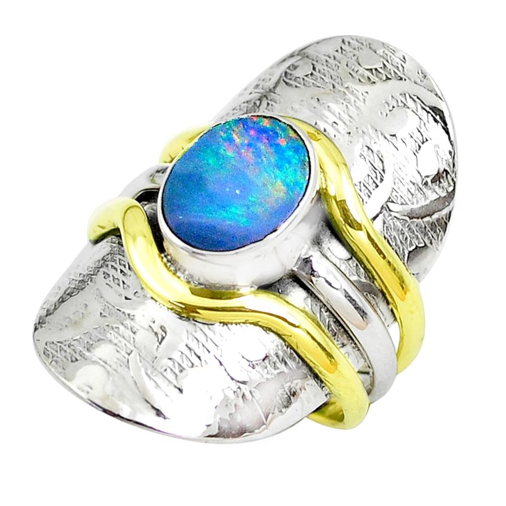 Victorian natural doublet opal australian silver two tone ring size 5 p50490
