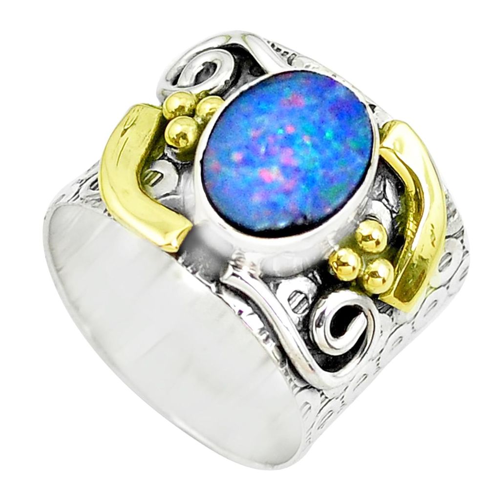 Victorian natural doublet opal australian silver two tone ring size 6.5 p50494