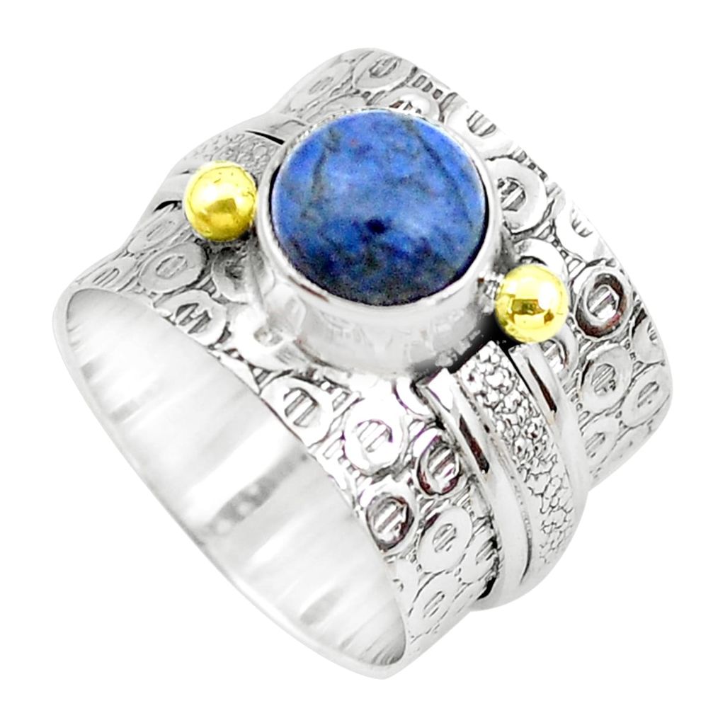 3.44cts victorian natural dumortierite 925 silver two tone ring size 7.5 p50599