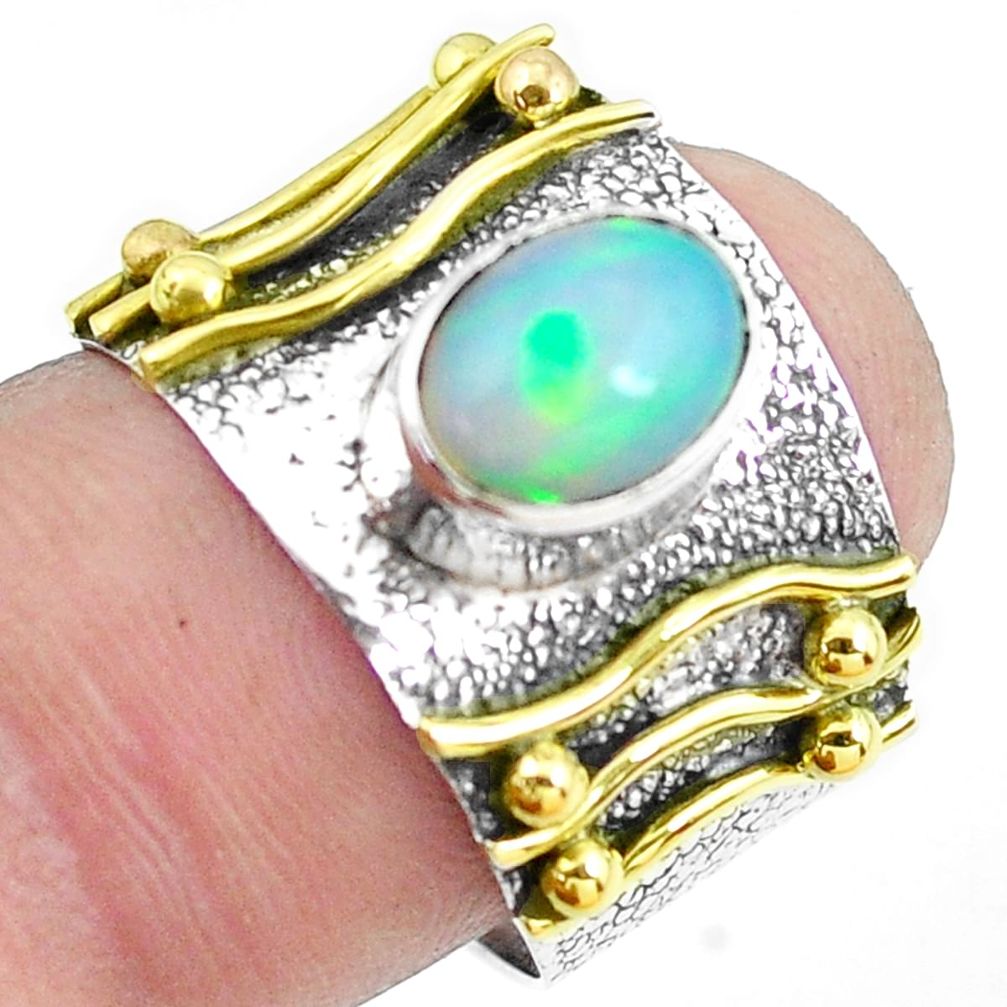 2.12cts victorian natural ethiopian opal 925 silver two tone ring size 8 p50636
