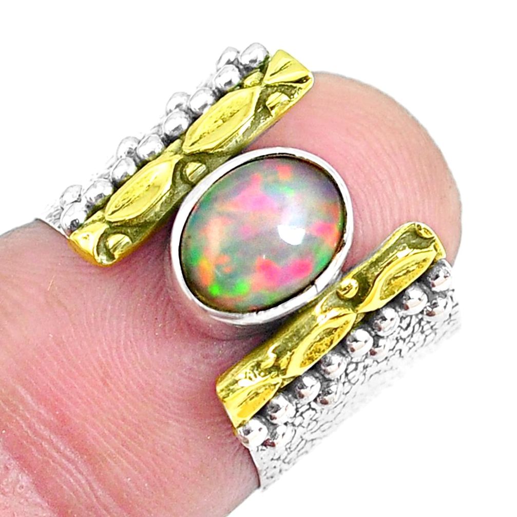 Victorian natural ethiopian opal silver two tone solitaire ring size 5.5 p50426