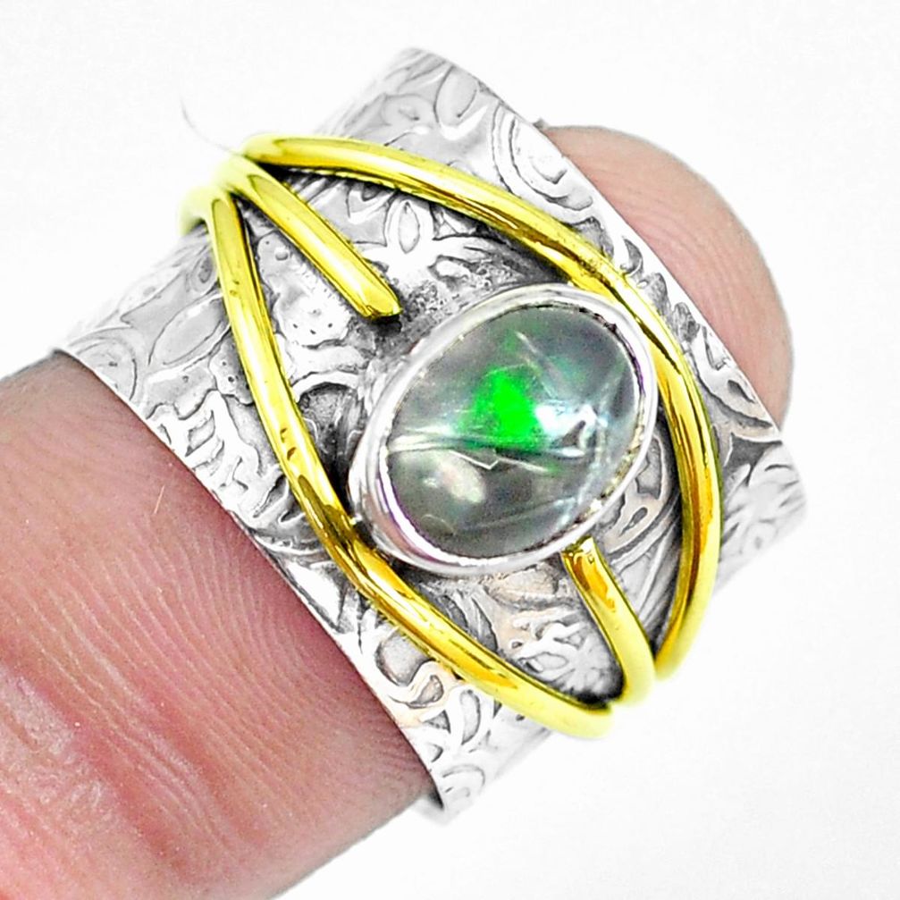 Victorian natural ethiopian opal silver two tone solitaire ring size 6.5 p50428