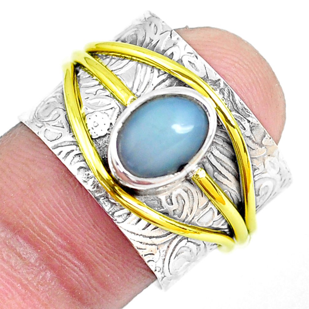 Victorian natural ethiopian opal silver two tone solitaire ring size 7.5 p50433