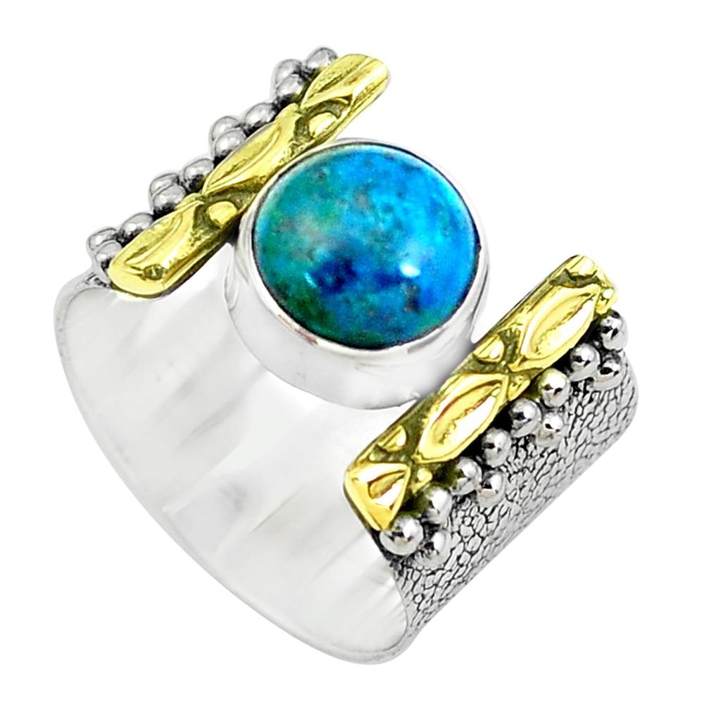 3.28cts victorian natural green chrysocolla silver two tone ring size 6 p50557