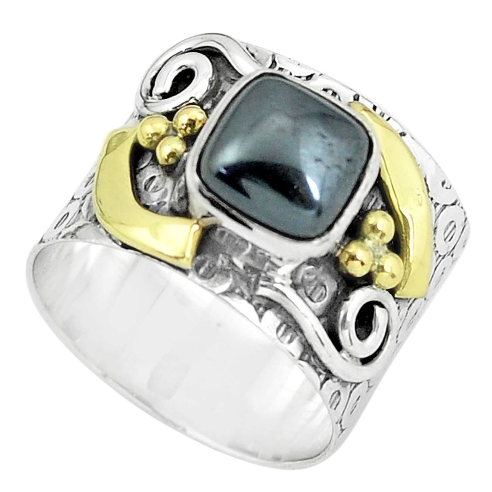 3.56cts victorian natural hematite 925 silver two tone ring size 7.5 p61290