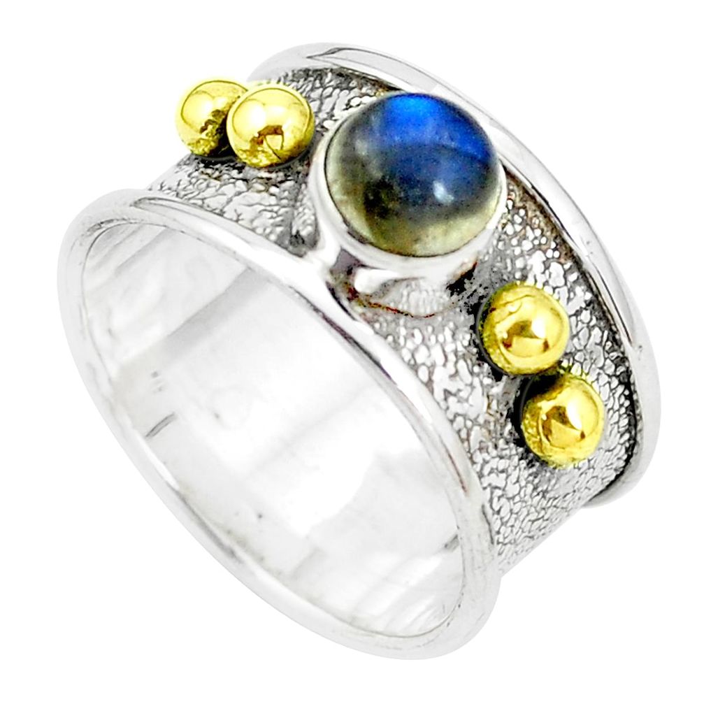 Victorian natural labradorite 925 silver two tone solitaire ring size 8 p32379