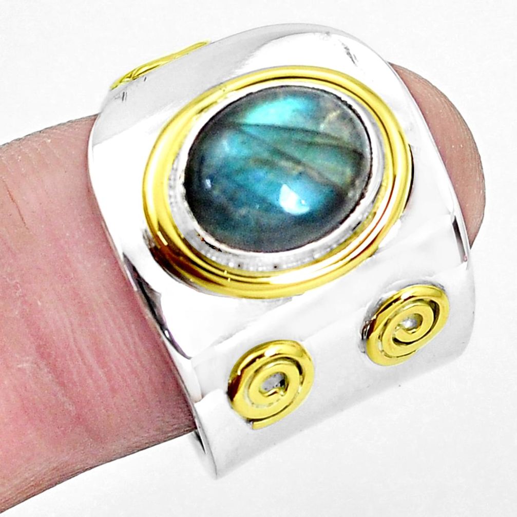 Victorian natural labradorite silver two tone adjustable ring size 8.5 p32395