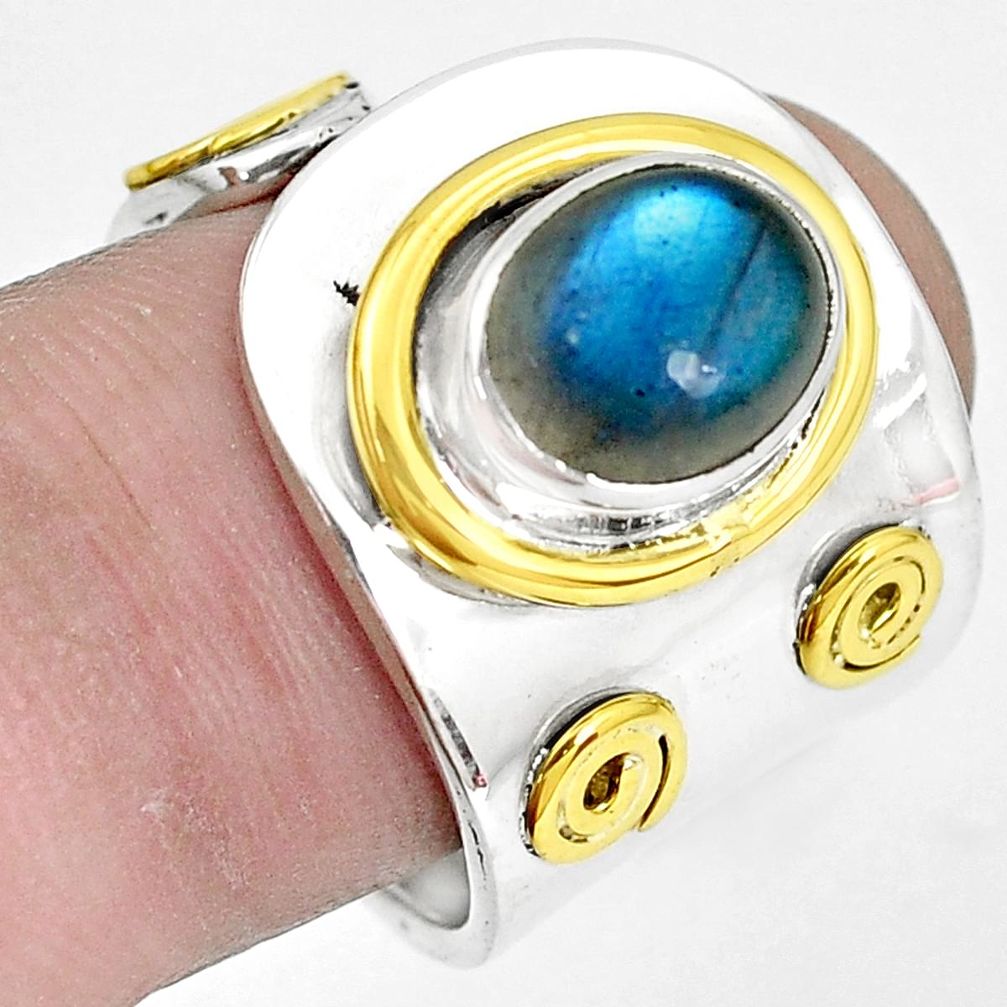 Victorian natural labradorite silver two tone adjustable ring size 7.5 p32437