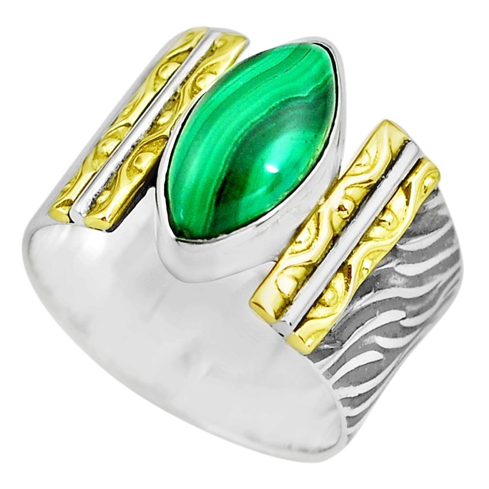 Victorian natural malachite 925 silver two tone solitaire ring size 9.5 p77108