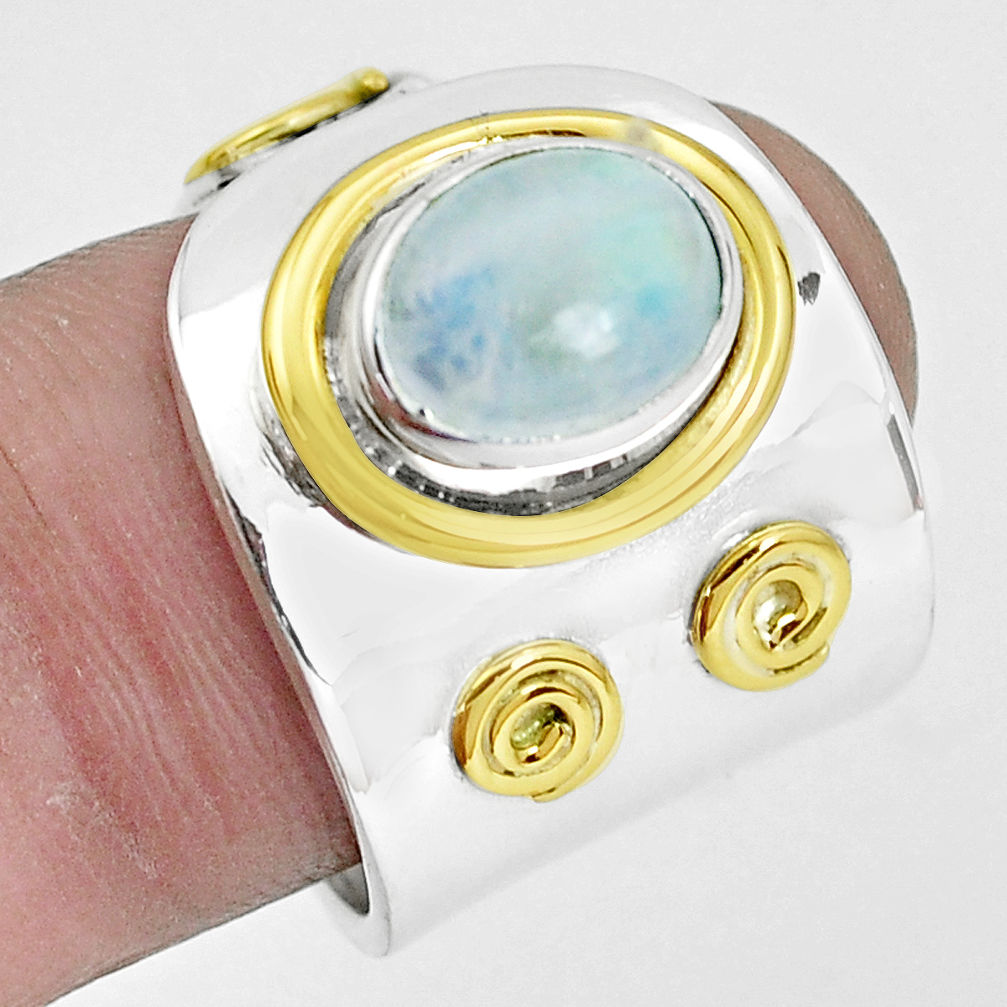 Victorian natural moonstone 925 silver two tone adjustable ring size 7.5 p32439