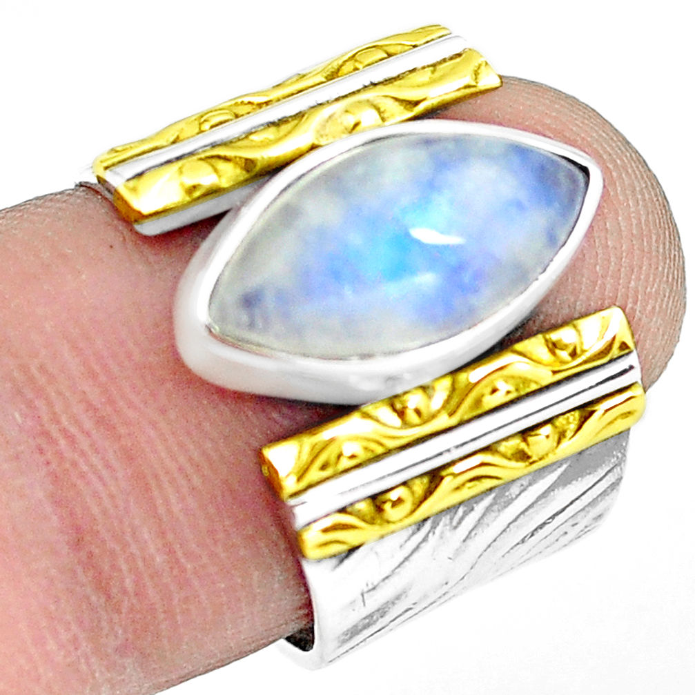 Victorian natural moonstone 925 silver two tone solitaire ring size 6.5 p77114