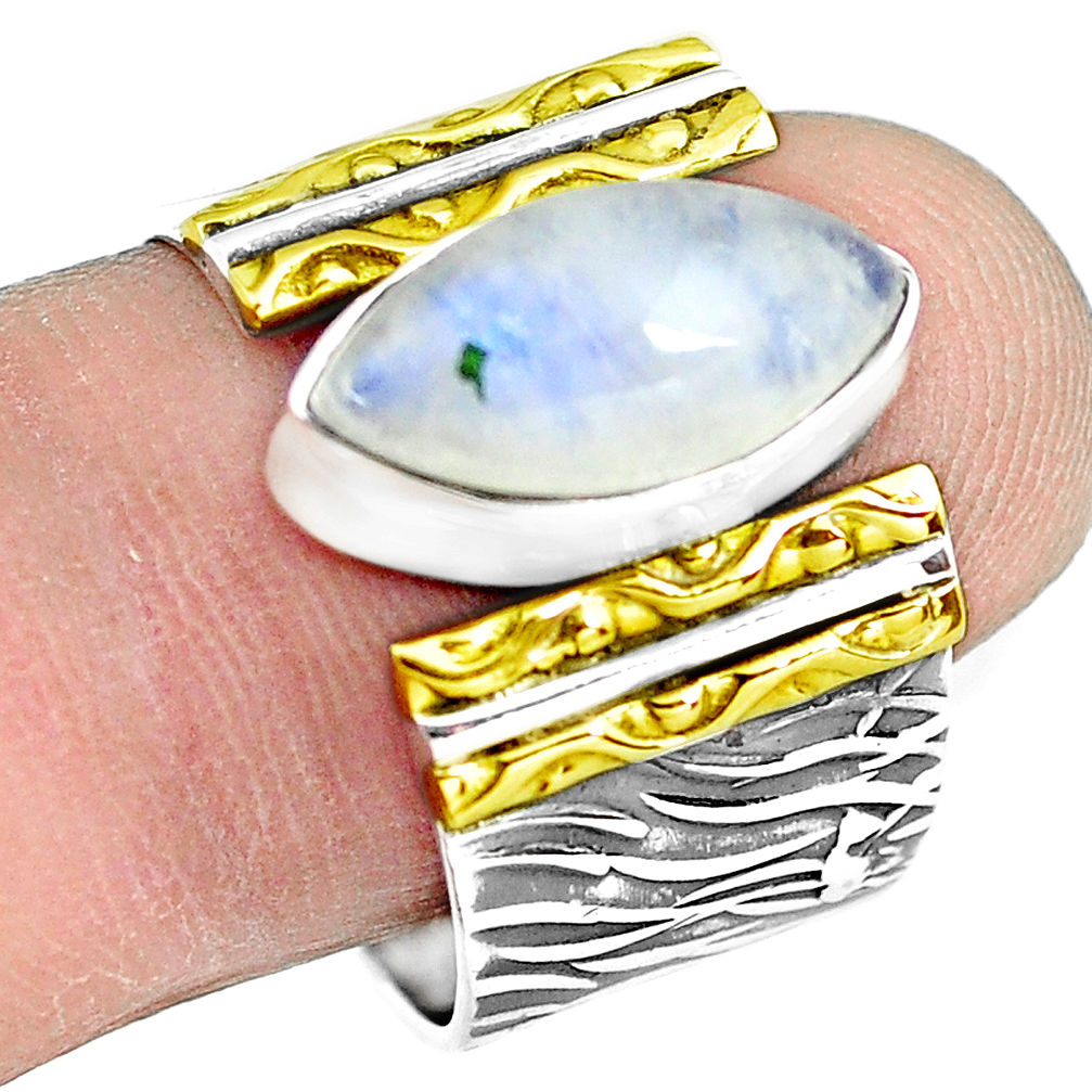 Victorian natural moonstone 925 silver two tone solitaire ring size 9.5 p77117