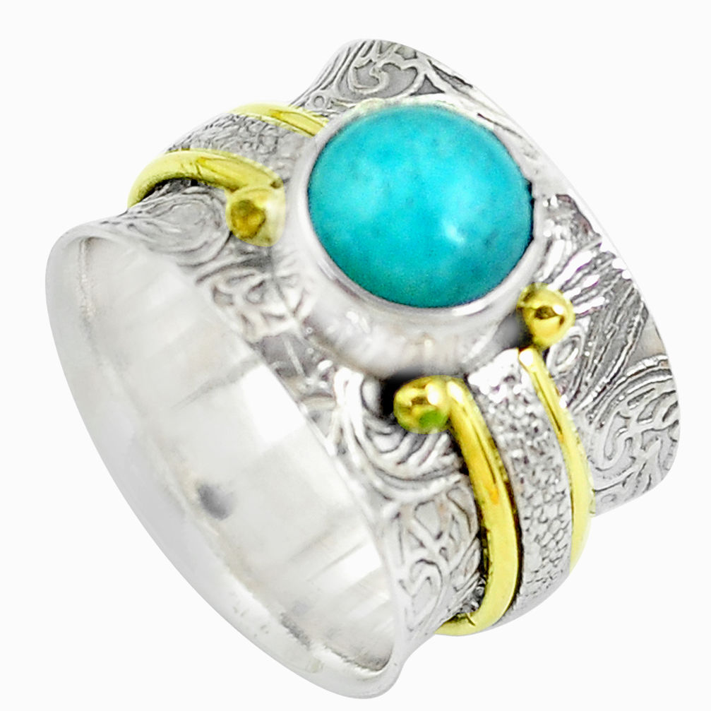 Victorian natural peruvian amazonite 925 silver two tone ring size 7.5 p50527