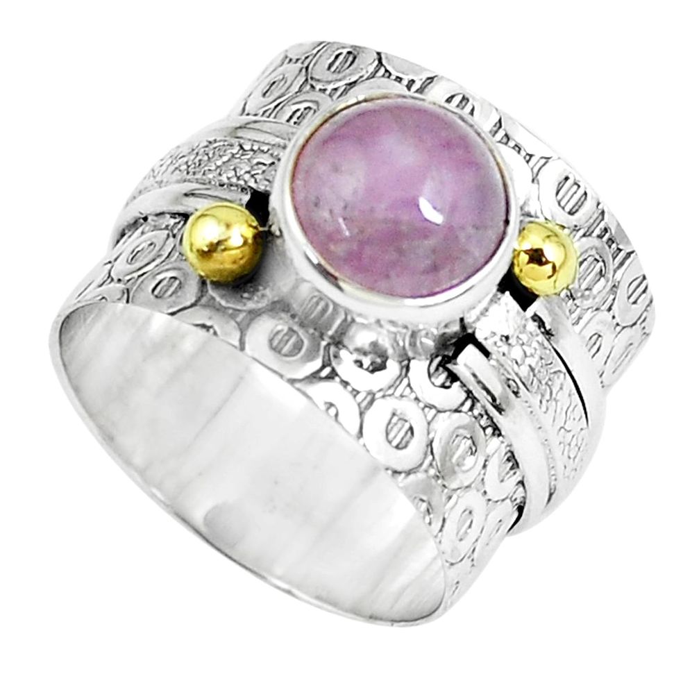 Victorian natural pink kunzite silver two tone solitaire ring size 6.5 p61977