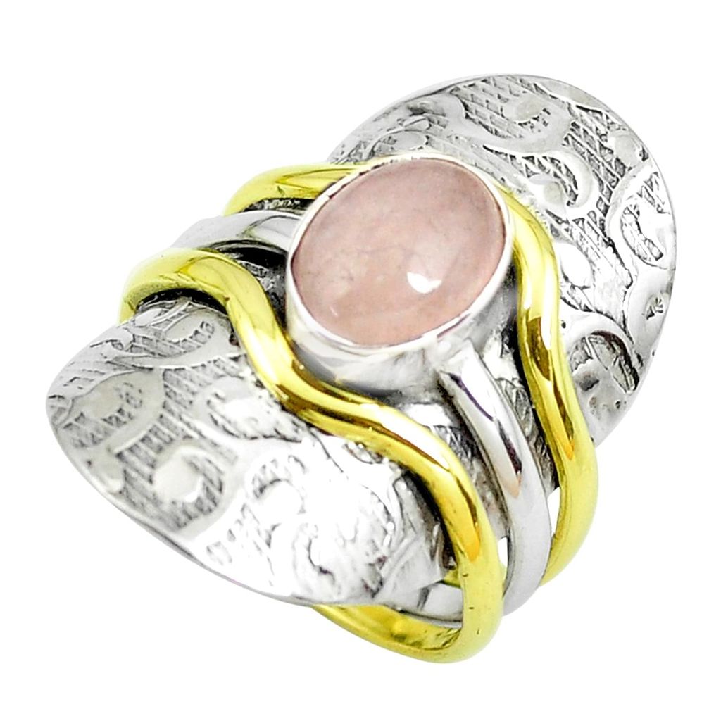 3.41cts victorian natural pink morganite 925 silver two tone ring size 6 p50534