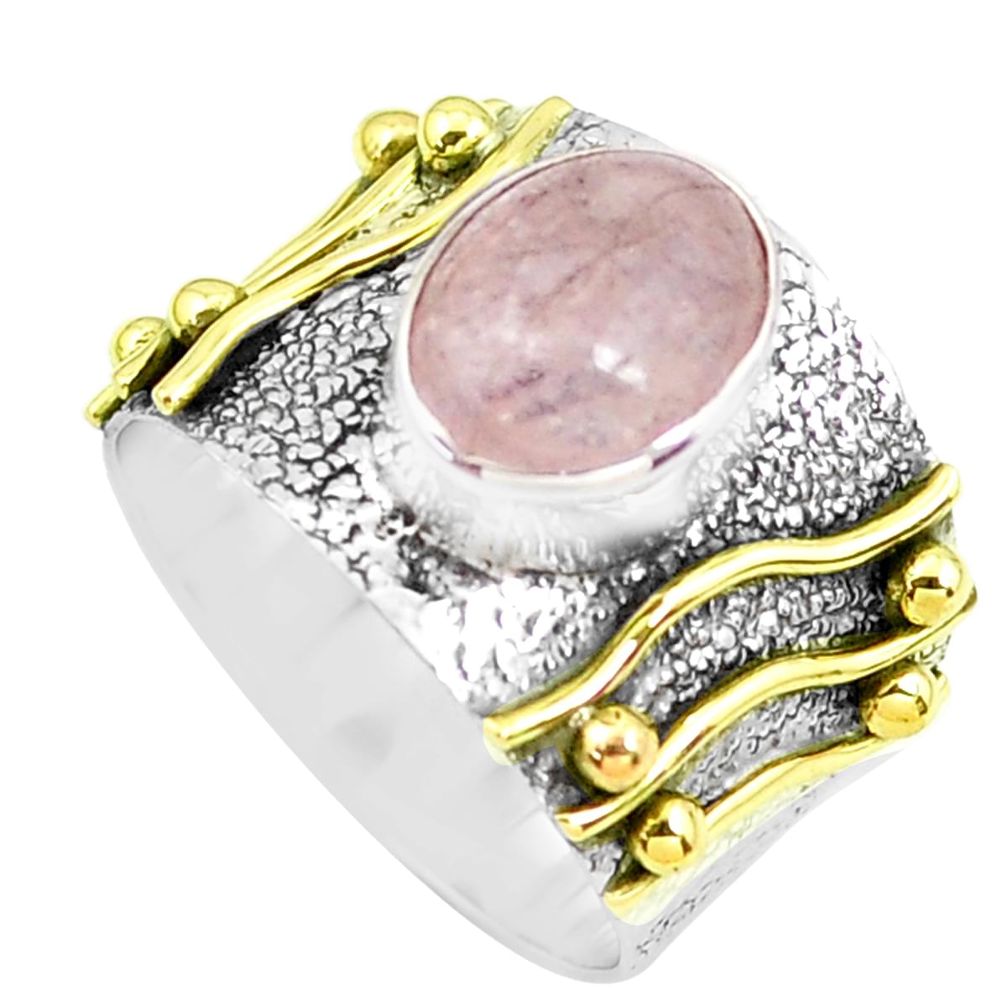 3.28cts victorian natural pink morganite 925 silver two tone ring size 8 p50539