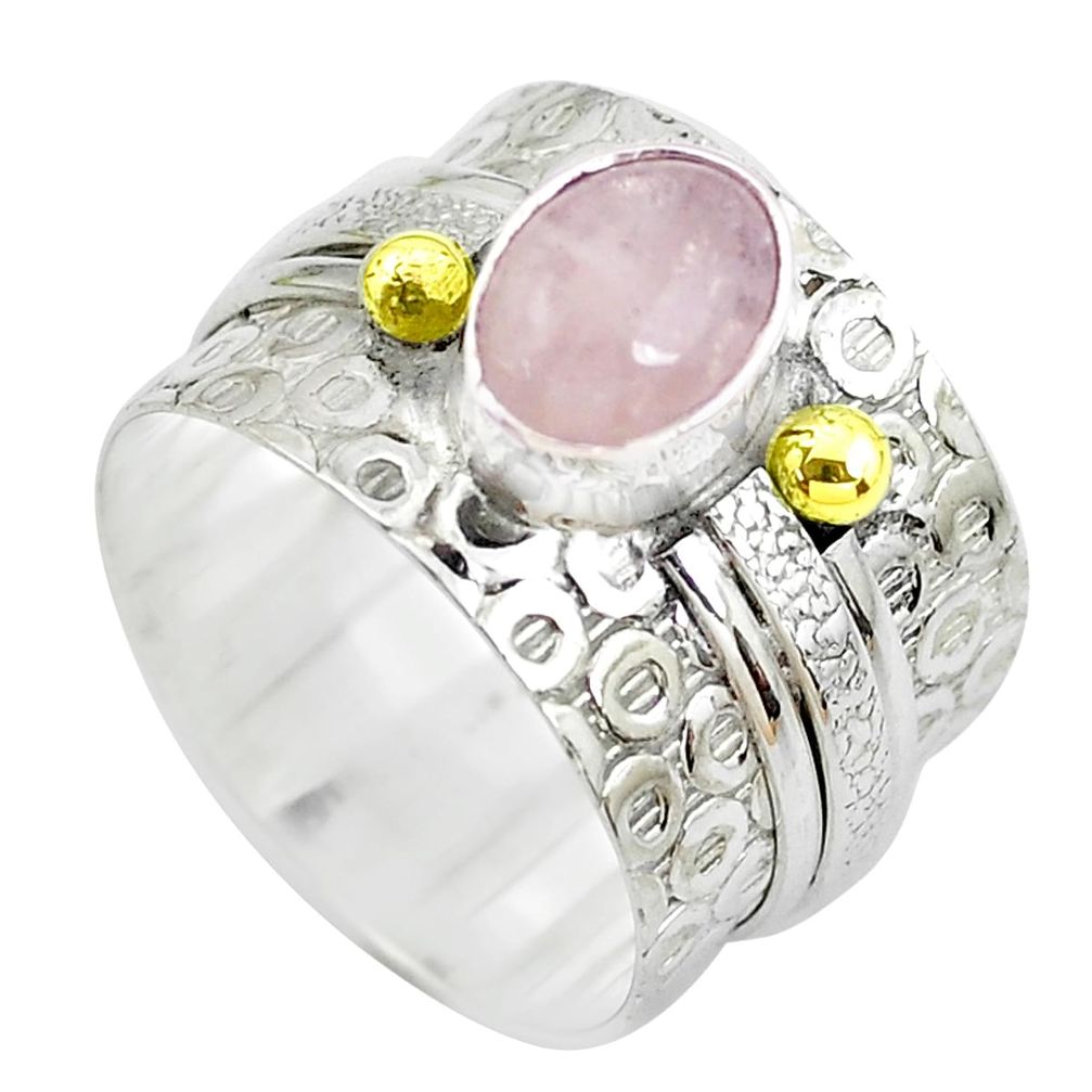 3.13cts victorian natural pink morganite silver two tone ring size 6.5 p50533